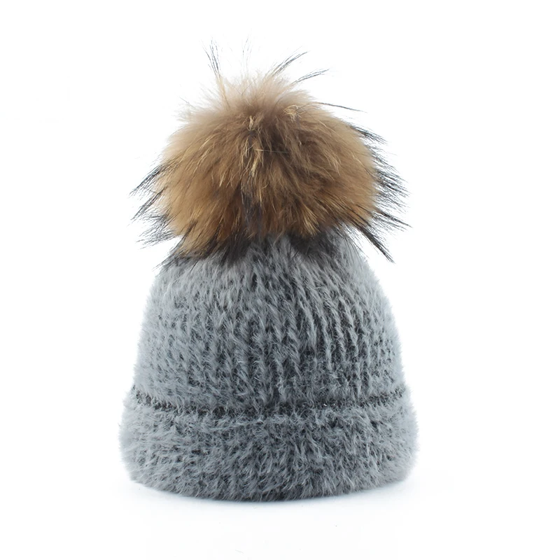 Зимние шапки для женщин норковая меховая шапка Skullies Beanies дамы настоящий помпон из