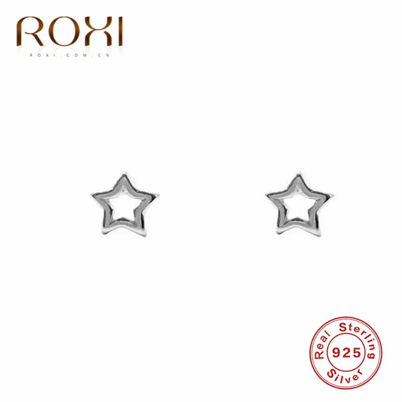ROXI настоящие серьги из стерлингового серебра 925 пробы для женщин, Стерлинговое Серебро-ювелирные изделия Brincos полая звезда маленькие серьги-гвоздики подарки
