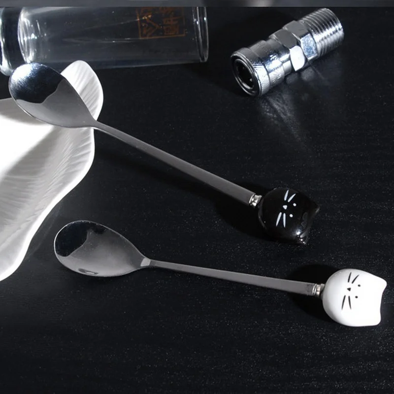 50% скидка милый мультяшный Кот нержавеющая сталь чай кофе мороженое ложки посуда