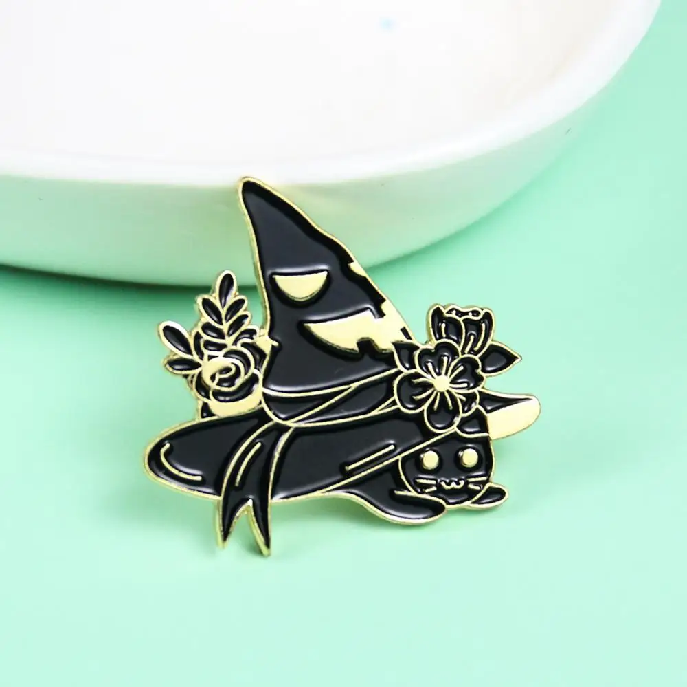 Эмалированные заколки в виде черной ведьмы кошек на заказ Звездный волшебник