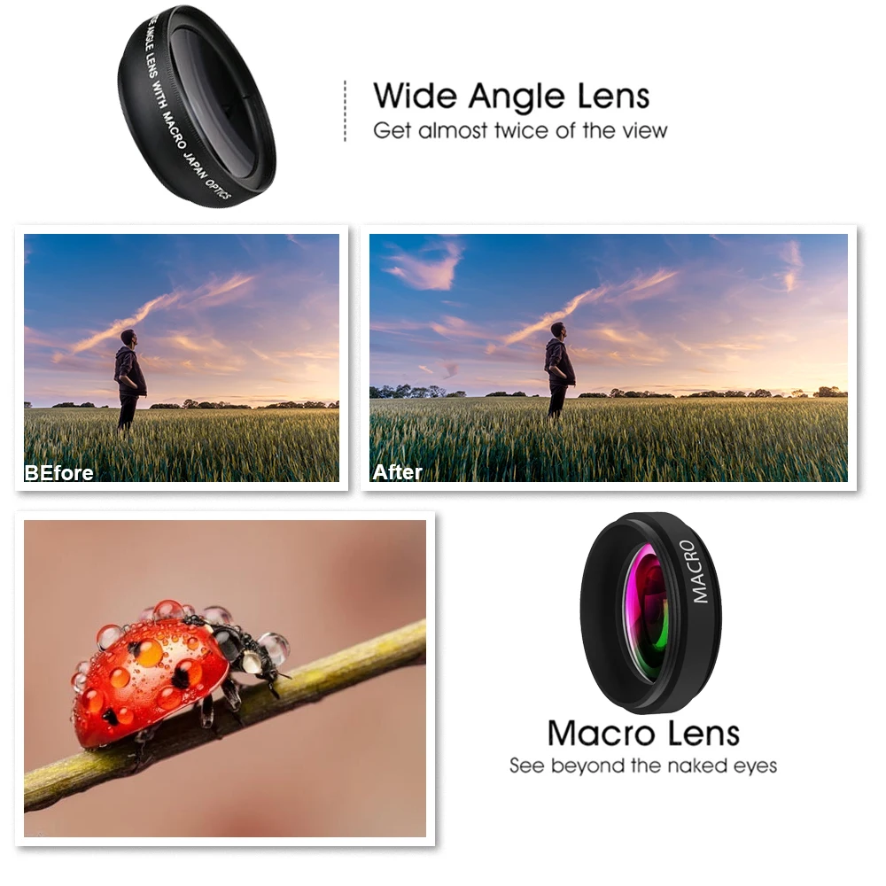 Широкоугольный объектив для телефона 0.45X Super Wide + 12.5X Macro HD Camera Clip Len iPhone Samsung Xiaomi