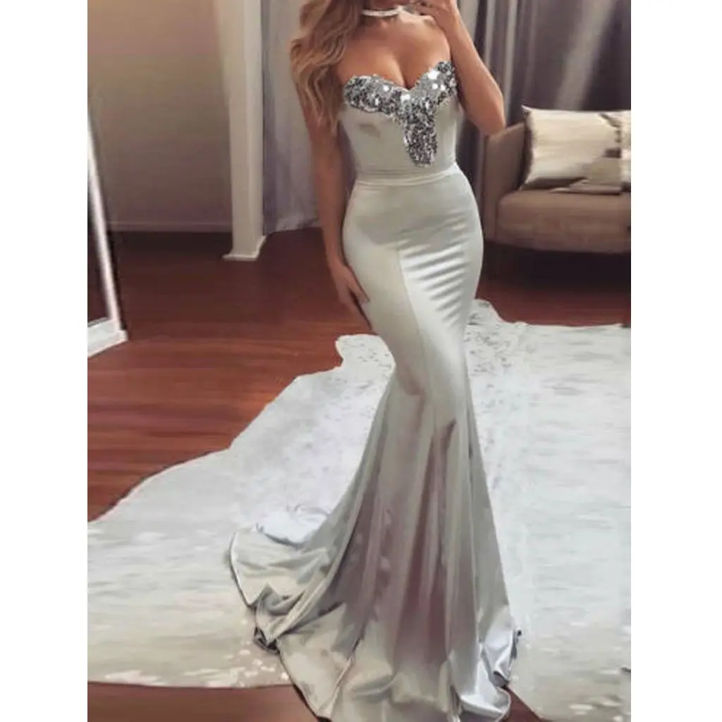 

Summer Women's Long Sexy Dress Sheath Sleeveless Sequin Bodycon Party Cocktail Ladies Dress