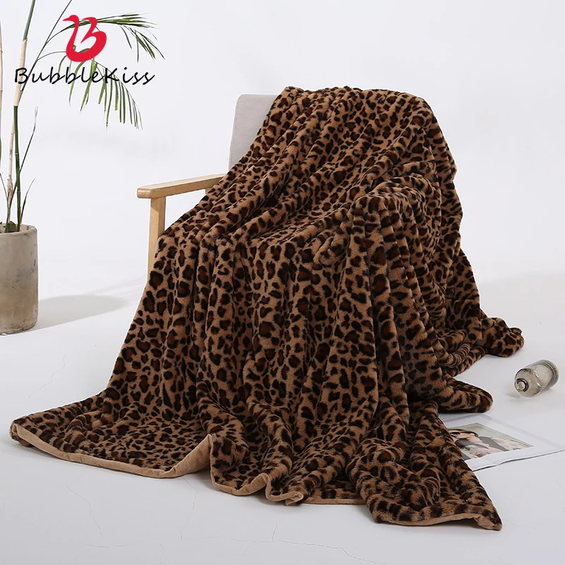 

Bubble Kiss Leopard Print Fleece Blanket High-grade Plush Blankets Ultra-Plush Comfort Low Heat Dry Throw Blanket for Beds New