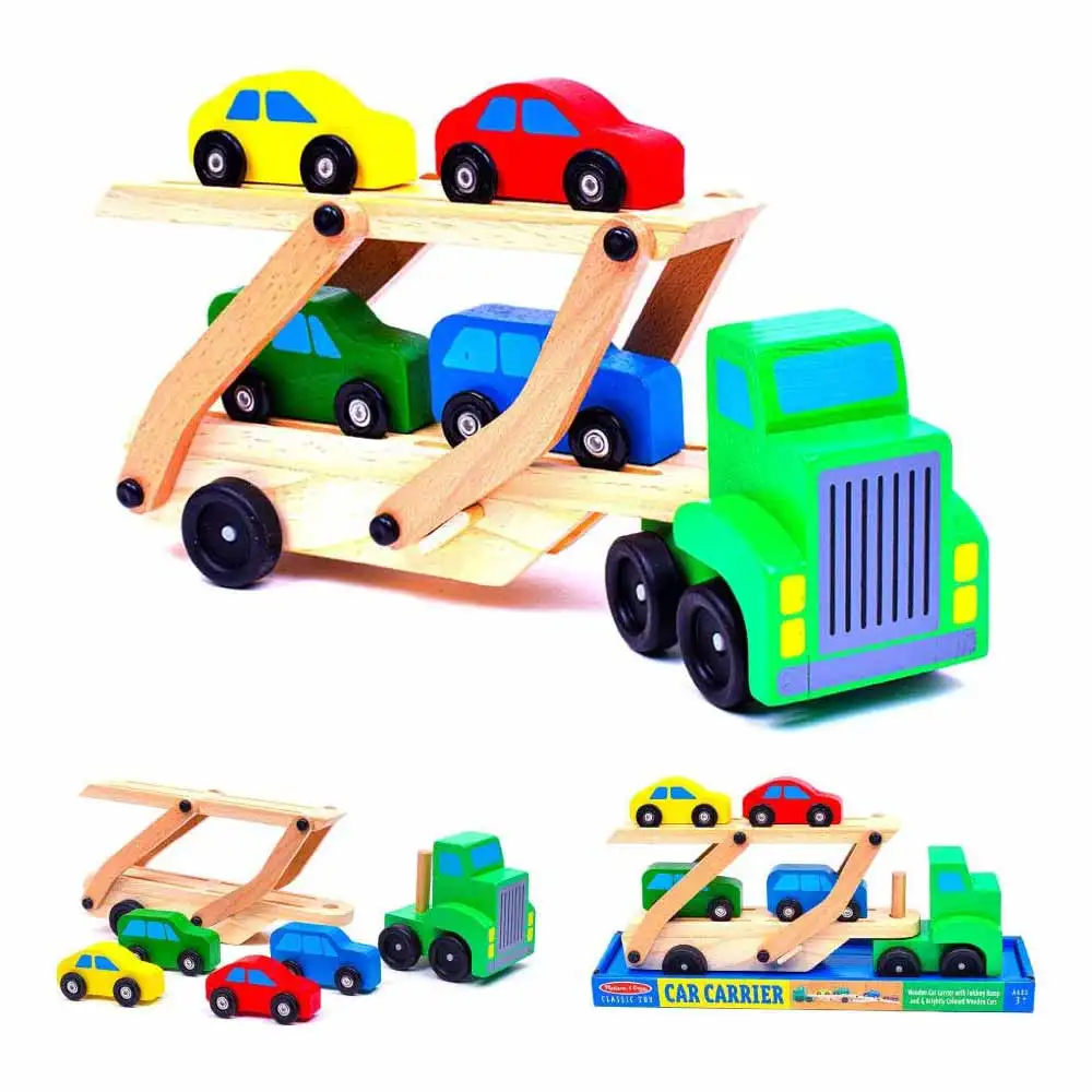 

Car Carrier Truck Toy Set Cars Wooden Toy Set Double-Deck Carrier Truck Model Wooden Truck Toy With 1 Truck 4 Cars Kids Gift