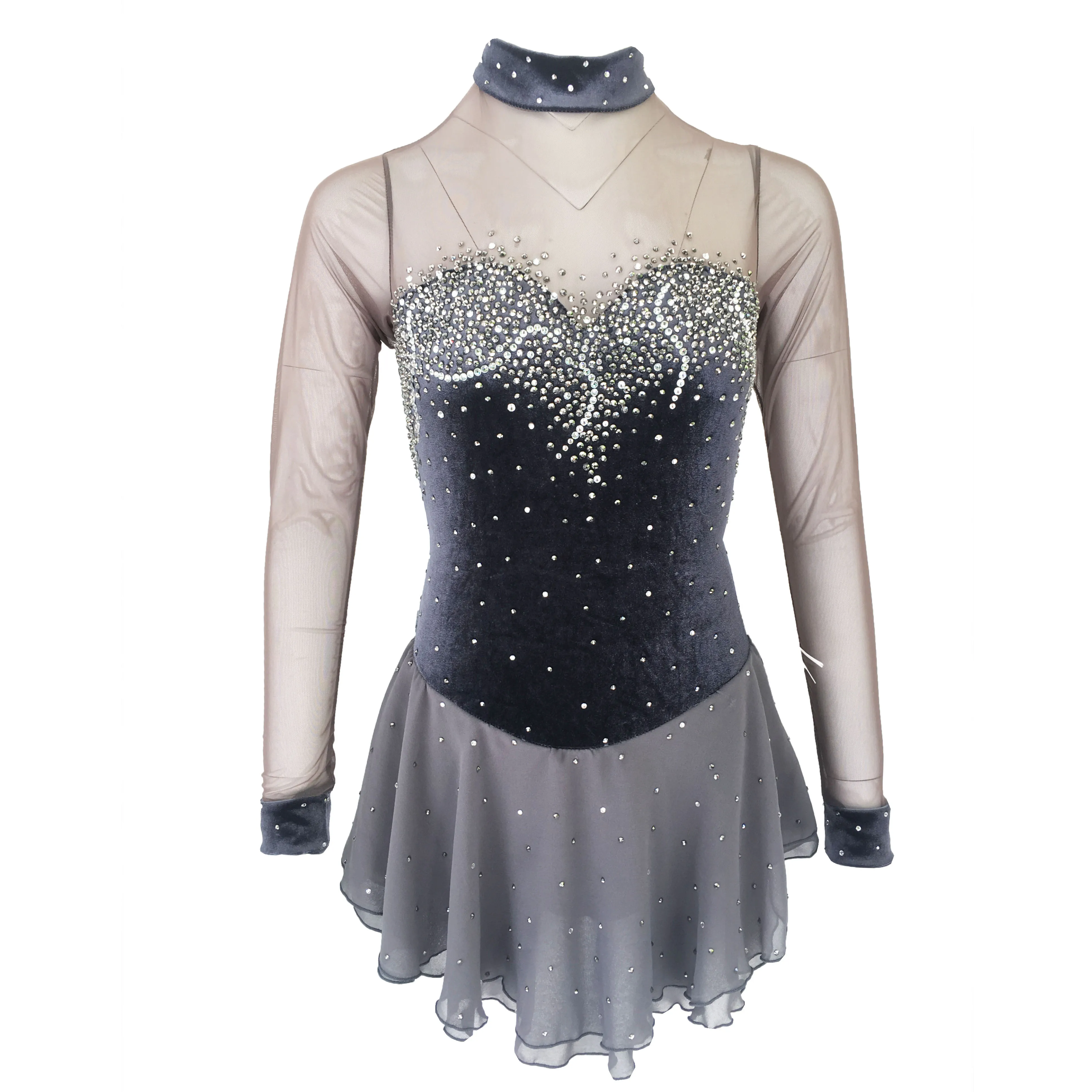 Платье для катания на коньках женское эластичное серое платье цвета хаки из