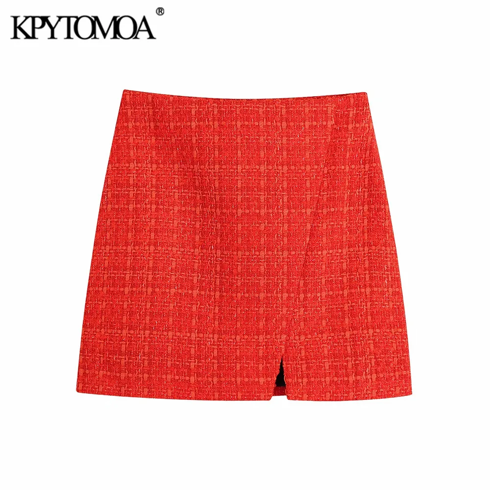 Модная женская твидовая мини-юбка FAKUNTN с принтом подкладкой и передним разрезом