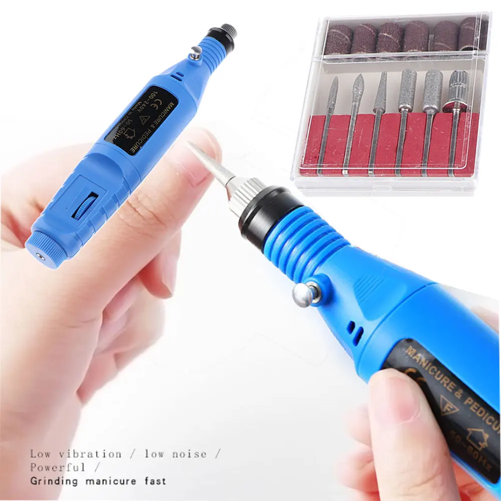 

Nail Art Drill Treatments Kit Machine Electric File Buffer Bits Acrylics Manicure Pedicure Hands & Nails Repair EU Plug - Blue