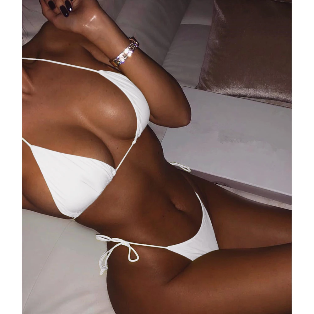 2021 сексуальные однотонные бикини женский купальник Бандажное пуш ап Бразильский