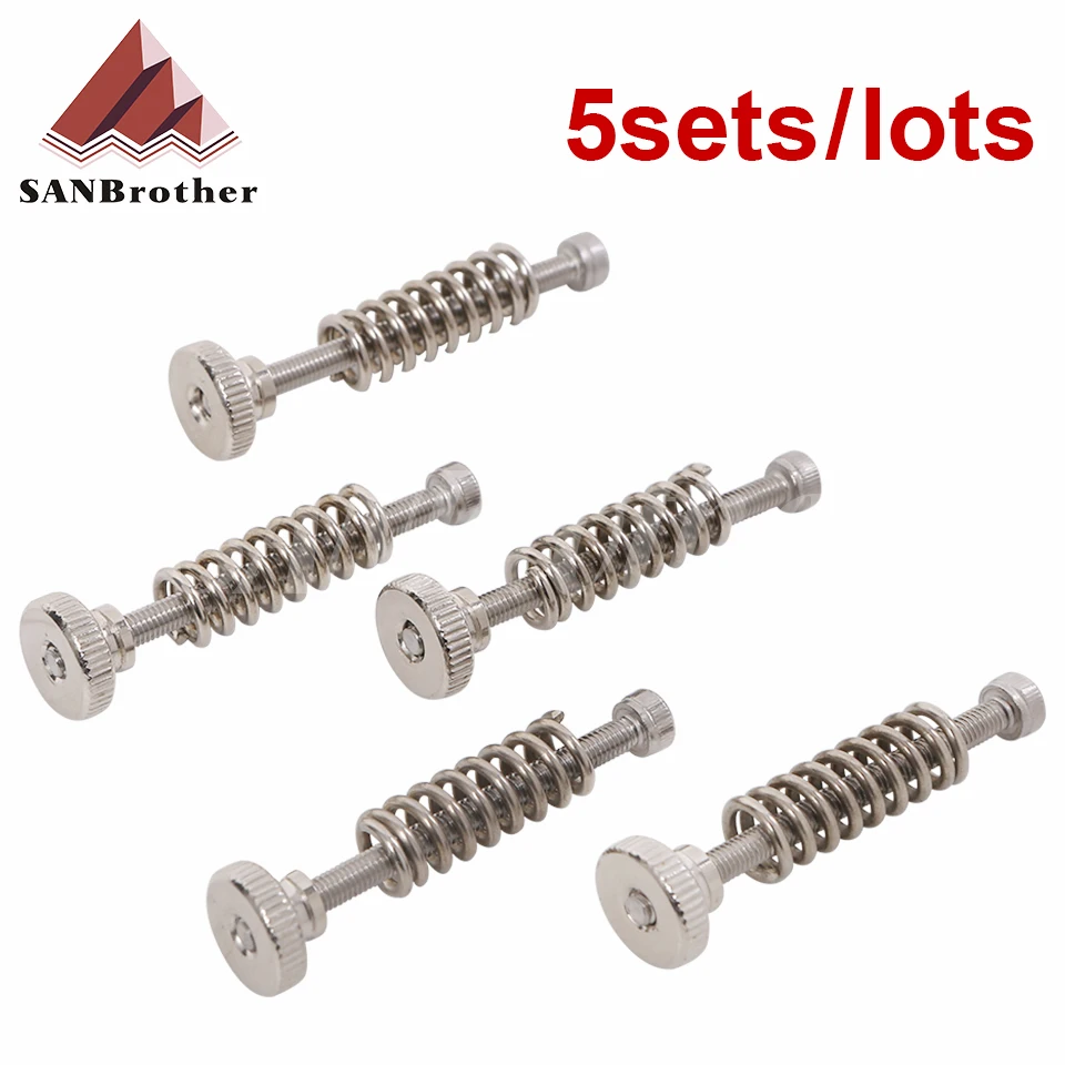 5PCS M3 screw 3D Printer parts Leveling components M3 screw Leveling spring Leveling knob suite for 3D printer Heating Bed