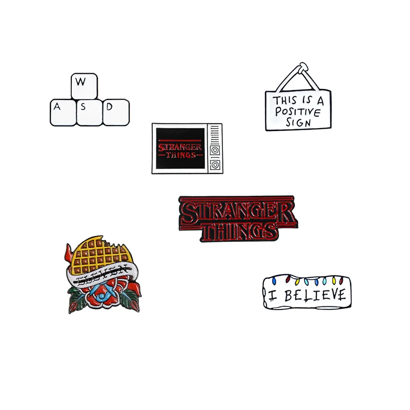 I Believe Color Light Box Metal Enamel Brooch WSD Keyboard Black stranger things Pie Badge Pin Fun Trendy Costume Jewelry Gift | Украшения