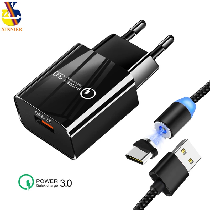 Быстрое зарядное устройство 3 0 QC 18 Вт USB QC3.0 быстрое настенное с магнитным кабелем