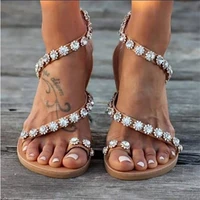 womens rhinestone sandals 2020 retro style sandals summer womens shoes outdoor beach flats flip flops ladies sandals