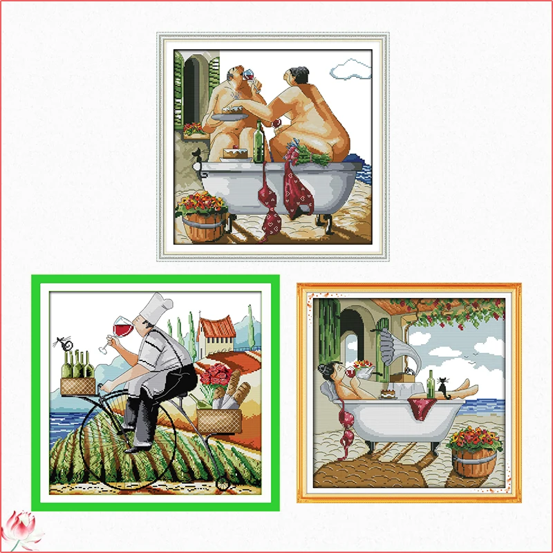 

Joy Sunday Enjoy Life Cross Stitch Kit 14ct 11ct Printed Fabric Embroidery Kit DIY Handmade Needlework Home Decoration Crafts