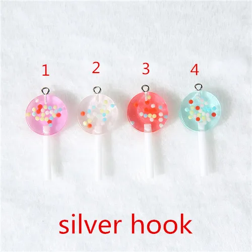 silver hook 16 шт./лот 42*19 мм амулеты для подвесных сережек брелок Diy плоские с оборота блестящие полимерные леденцы Круглые красочные конфеты - Окраска металла: silver hook