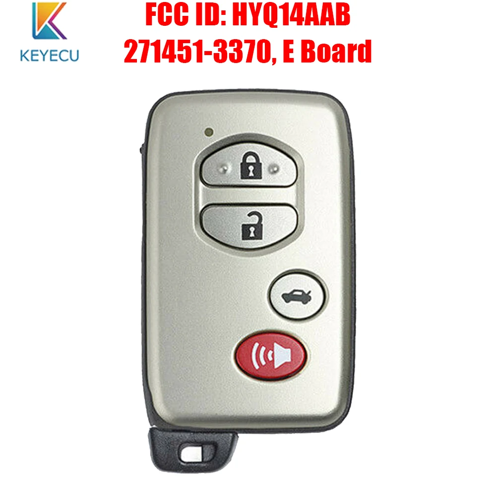 

Keyecu Smart Remote Key Fob 4 Buttons 312Mhz/314.3Mhz/315MHz/433Mhz for Toyota Camry Corolla Avalon HYQ14AAB 271451-3370