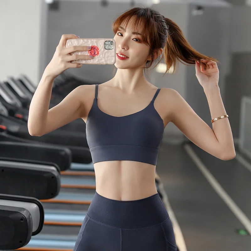 

New Arrival Women Sports Bralette High Elastic Padded Shock Proof Breathable Sling Vest Fitness Solid Color Workout Sports Bra