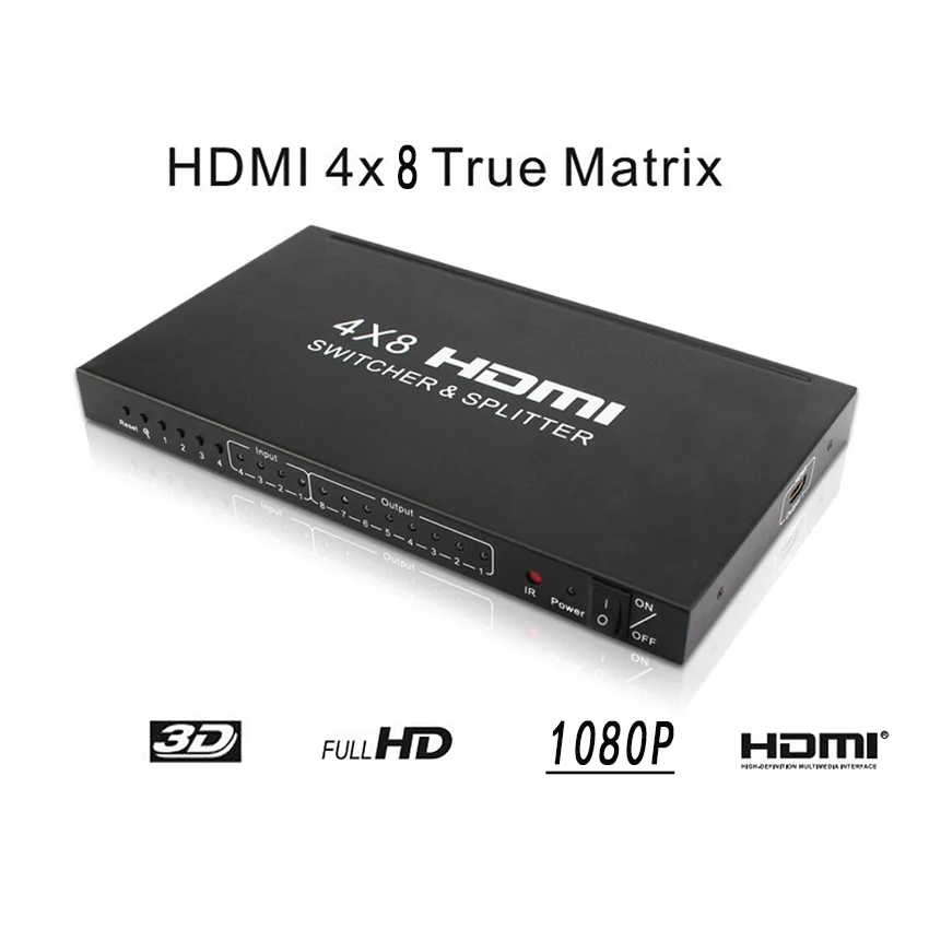 HDMI Matrix 4x8 Full HD 4K 2K 3D 1080P HDMI Matrix4 Вход 8 Выход HDCP HDMI коммутатор сплиттер конвертер адаптер+ пульт дистанционного управления