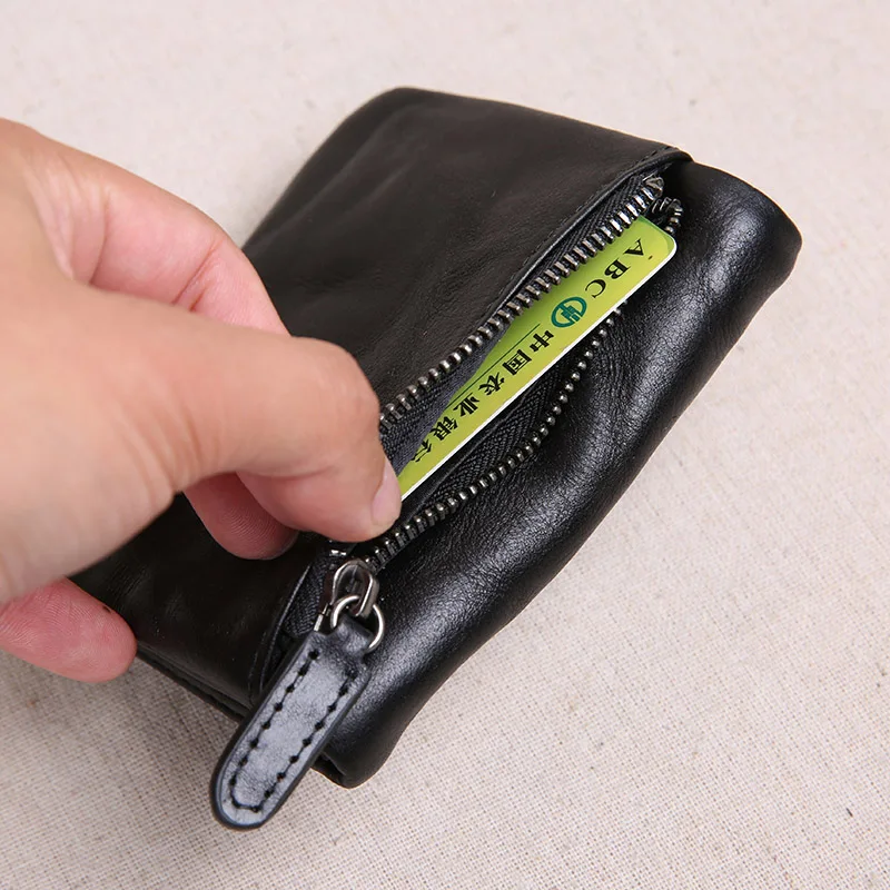 Мужской короткий кожаный кошелек AETOO маленький ручной работы в стиле ретро зажим