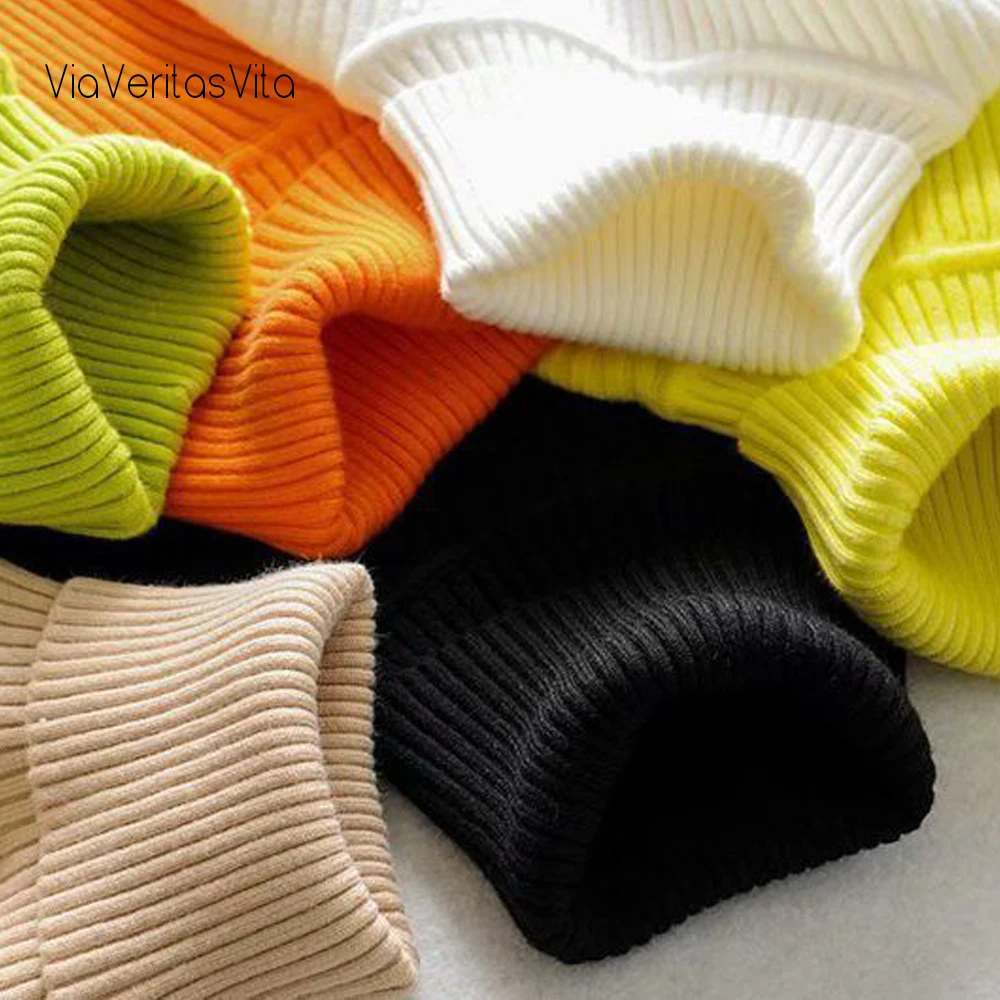 

Neon Orange Green Sweaters Women long sleeve cropped Sweater turtleneck knitted Pullovers short Jumpers Womens winter clothes