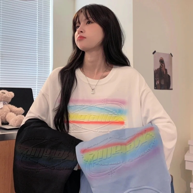 Autumn Rainbow Letter Crew Neck Long Sleeve Sweater t Jum