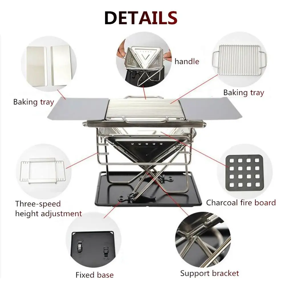 Портативный Нержавеющая сталь складной барбекю гриль угольная печь для пикника
