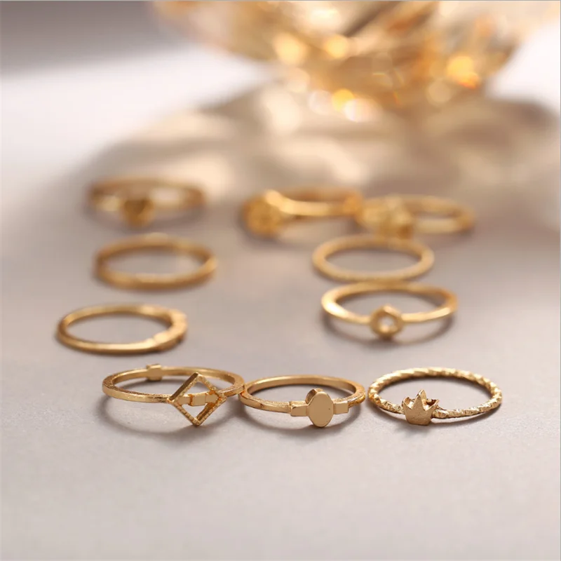 

Vintage Women 10 PCS/Set Alloy Crown Open Five-pointed Star Peach Heart Knuckle Rings Set For Girls Fashion Jewelry Gift
