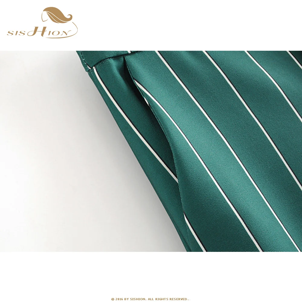 

SISHION Fashion High Waist Green Striped Long Pants Women Summer New Loose Suit Wide Leg Pants Female SP0954
