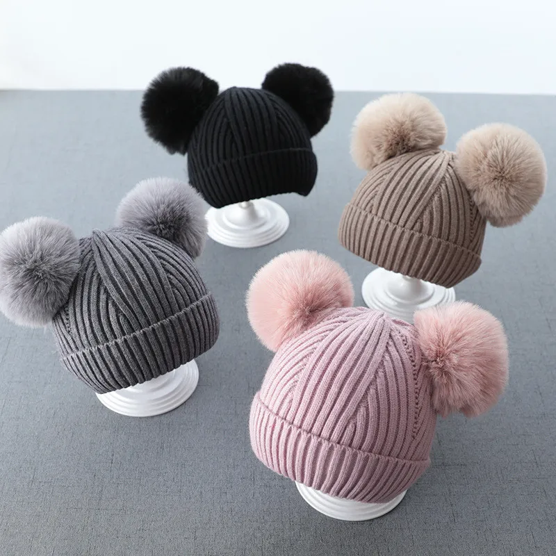 

Lovely Double Pompom Baby Hat Knitted Winter Warm Newborn Girl Boy Beanie Cap 2month-2years Infant Bonnet