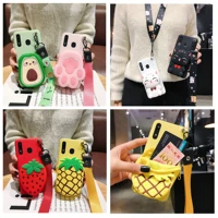 3d cat cartoon zipper wallet phone case for samsung galaxy note 5 8 9 10 lite pro s6 s7 edge s8 s9 plus soft cover with lanyard