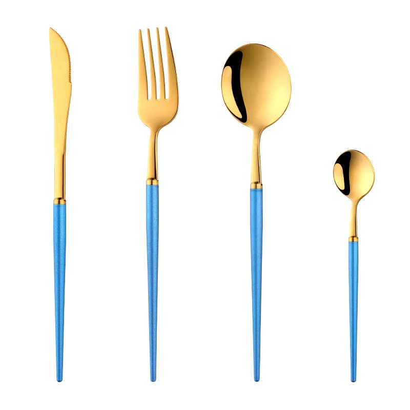 Blue Gold 16/24 шт. Роскошный белый набор столовых приборов Золотые Столовые приборы Наборы Ресторан столовые приборы Нержавеющая сталь посуда ложек и вилок - Цвет: Blue Gold