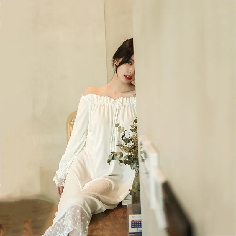 Осенне-зимняя новая велюровая ночная рубашка женская розовая Милая Ночная