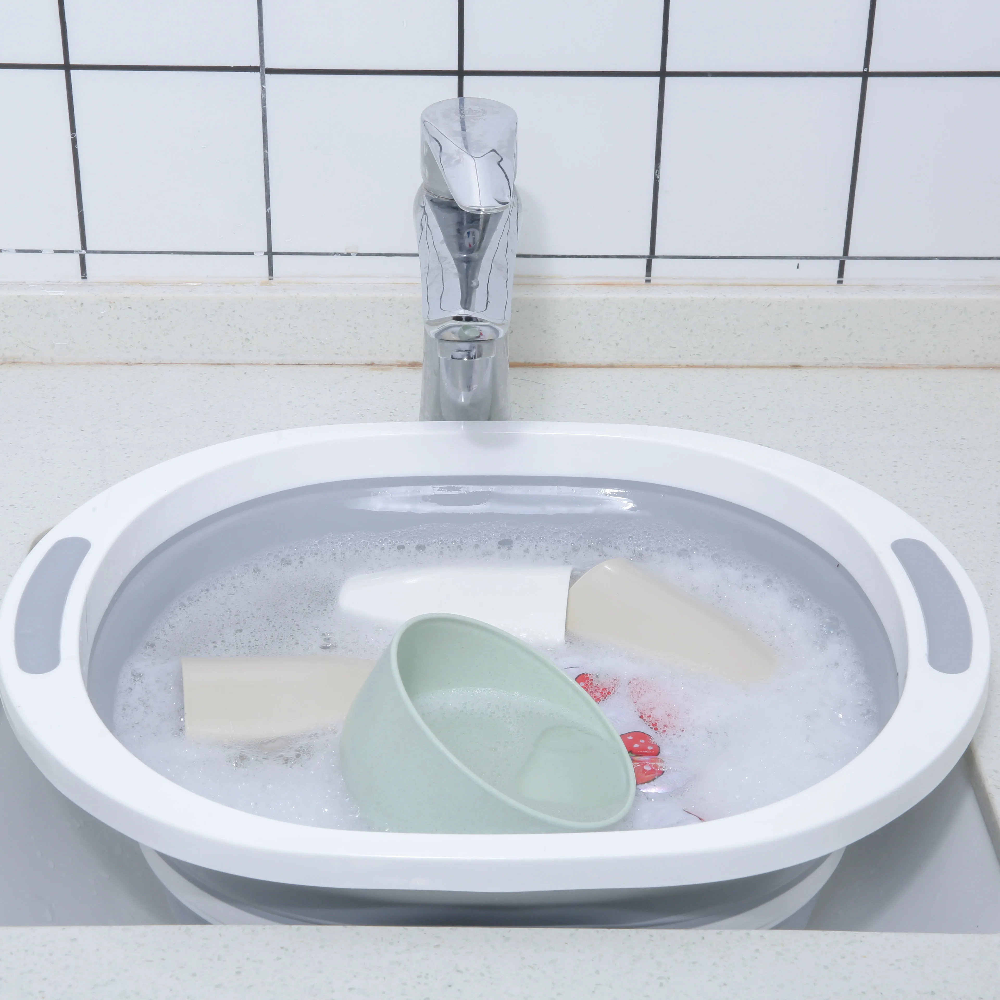 

Round Chopping Cutting Board Folding Drain Basket MultiFunction 2 In 1 Foldable Silicone Cutting Board Kitchen Vegetable Storage