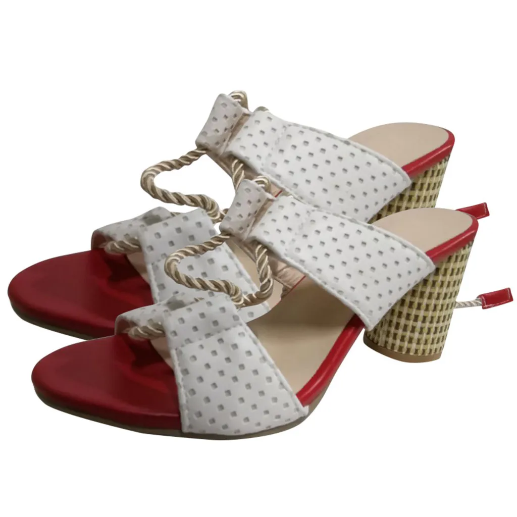 

Women Slippers Summer Espadrilles Plus Size Sandals Block Heel High Heels Fish Mouth Pumps Hemp Bandage Platform Shoes