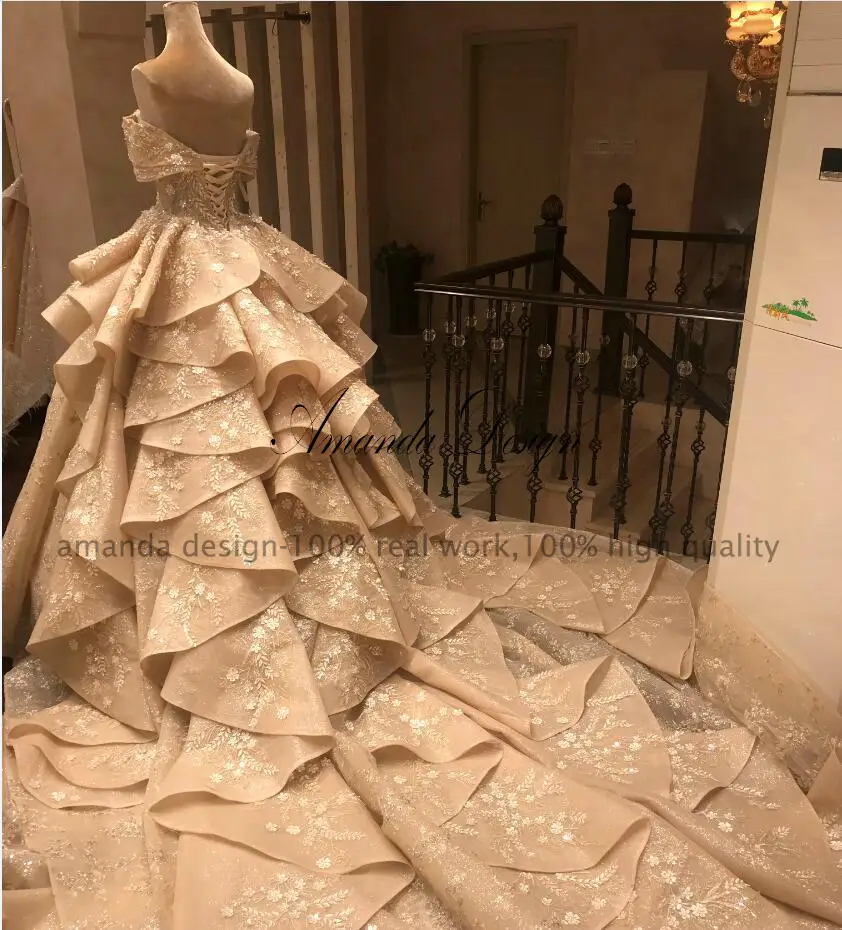 Свадебное платье с открытыми плечами Amanda Design кружевное 2019|Свадебные платья| |