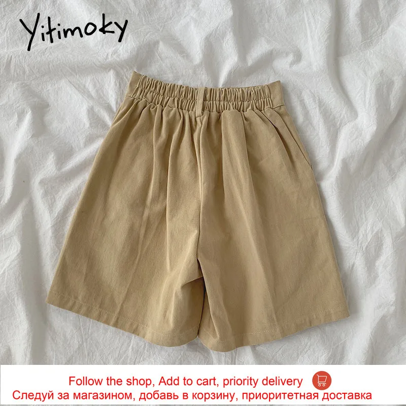 

Yitimoky Vintage Woman High Waisted Shorts Elastic Wide Leg Pants Loose Solid Summer 2021 Casual Fashion Women Bottoms Pants