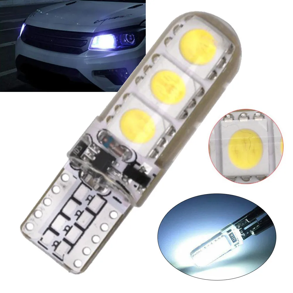 

1 пара светодиодный льных светодиодных ламп T10 5050 6SMD, широкий световой индикатор багажника, подсветка номерного знака, силиконовый яркий бел...