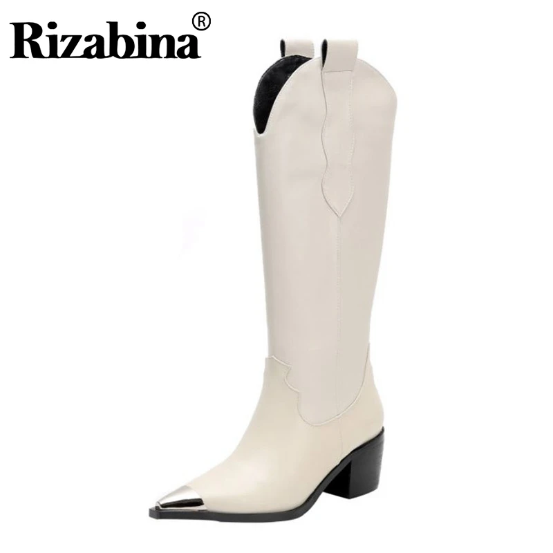 RIZABINA/ковбойские сапоги до колена из натуральной кожи обувь на квадратном каблуке