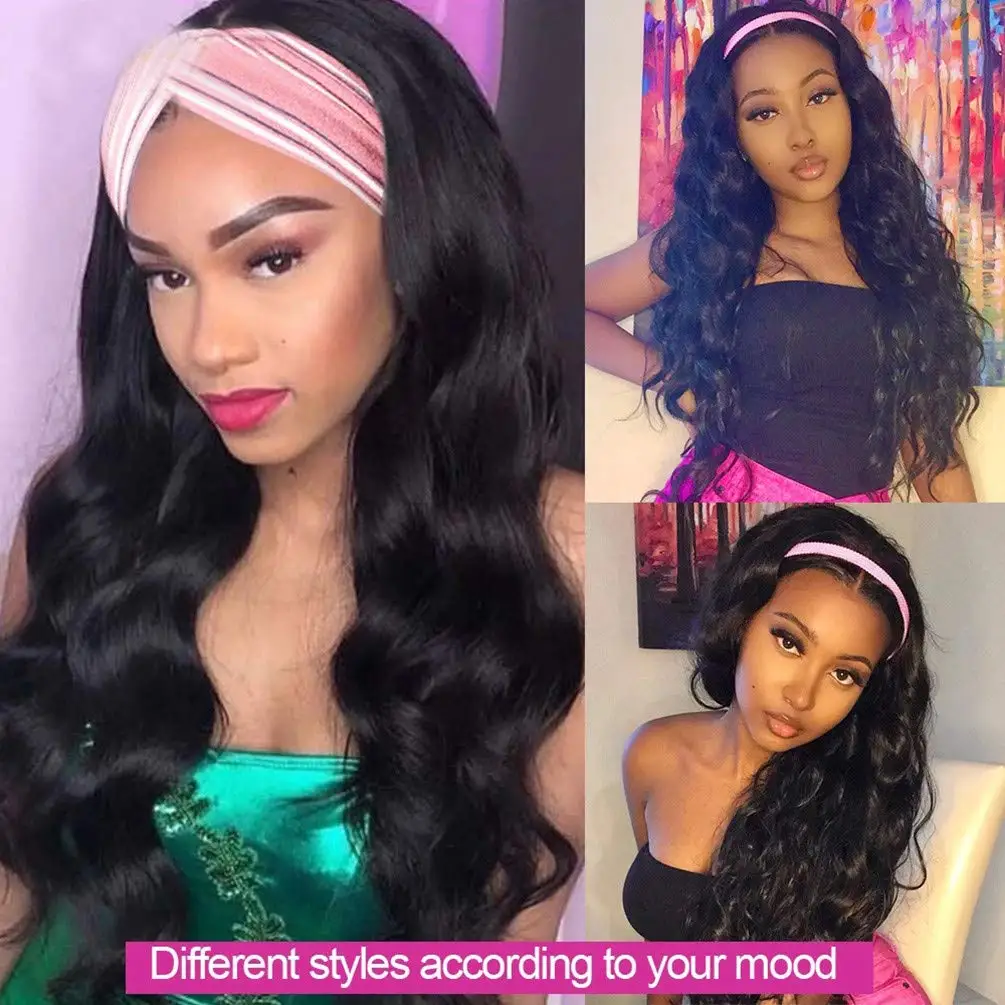 

Afro Affordable Short Headband Wig Synthetic Long Curly Body Wave Wigs Headband Wig For African American Women 14-26 Inch