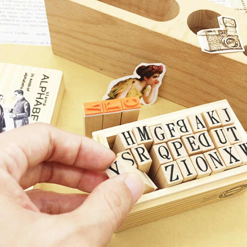 

26Pcs/set Cute English Alphabet Digital Letters Seal Set DIY wooden rubber stamps for scrapbooking stationery standard stamp