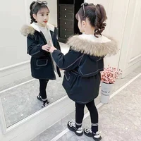 girls babys coat jacket outwear black hooded thicken winter plus velvet warm cotton fleece high quality childrens clothing