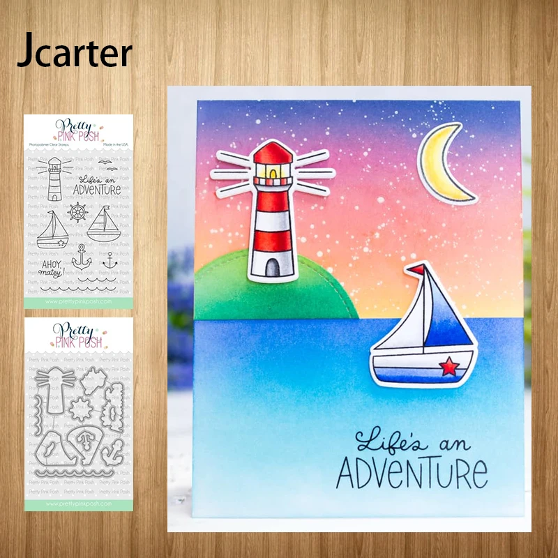 

New Design Lighthouse Sailing Metal Cutting Dies and Clear Stamps Craft Stencil for Scrapbooking Album Paper Make Template Decor