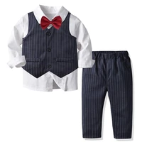 infant boy formal clothes sets childrens gentleman suit long sleeve shirt with bowtiewaistcoattrousers baby boy tuxedo
