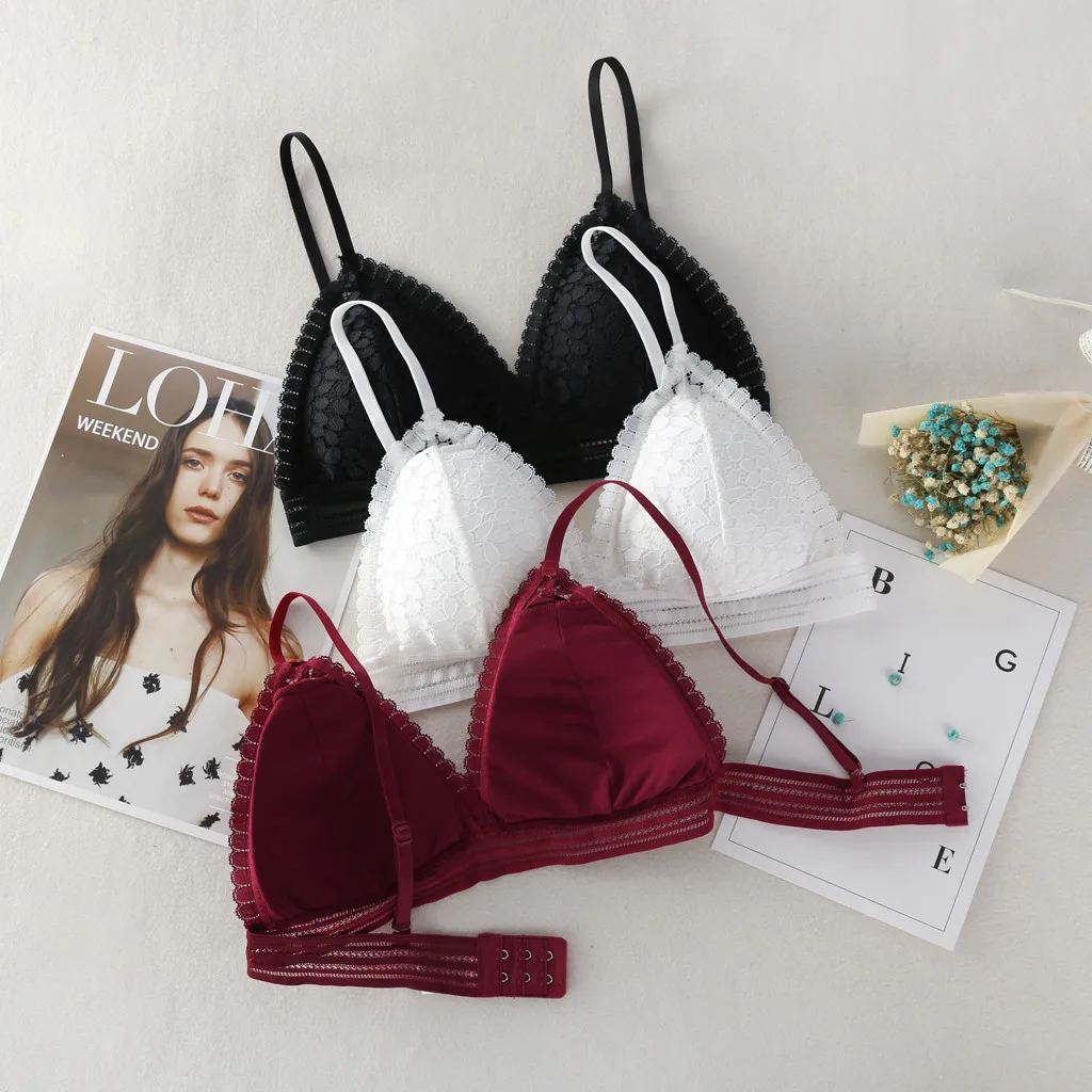 

2019 New Women's no steel ring bra cup lace underwear cup ringless breathable bra sexy deep bra thin underwear 50*