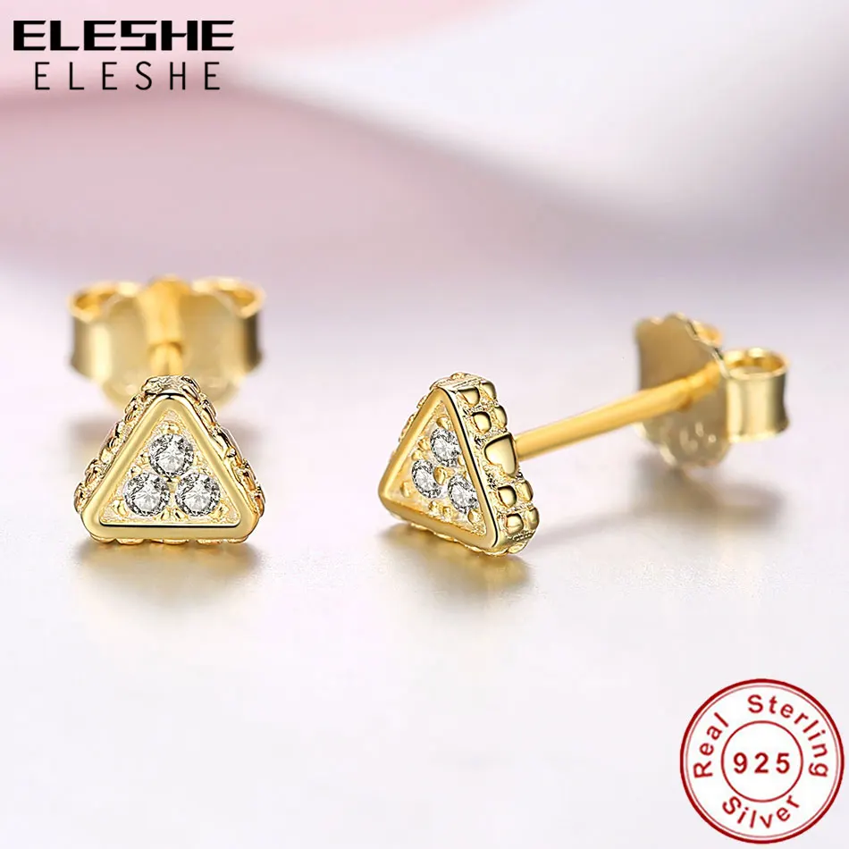 ELESHE, роскошные серьги-гвоздики из желтого золота с кубическим цирконием и кристаллами для женщин, 925 пробы серебряные серьги, свадебные ювелирные изделия