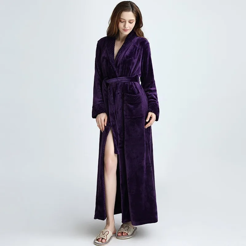 

Unisex Winter Warm Flannel Robe Thick Coral Fleece Sexy Women Robes Sleeprobe Kimono Bath Gown Casual Clothes Nightgown Men