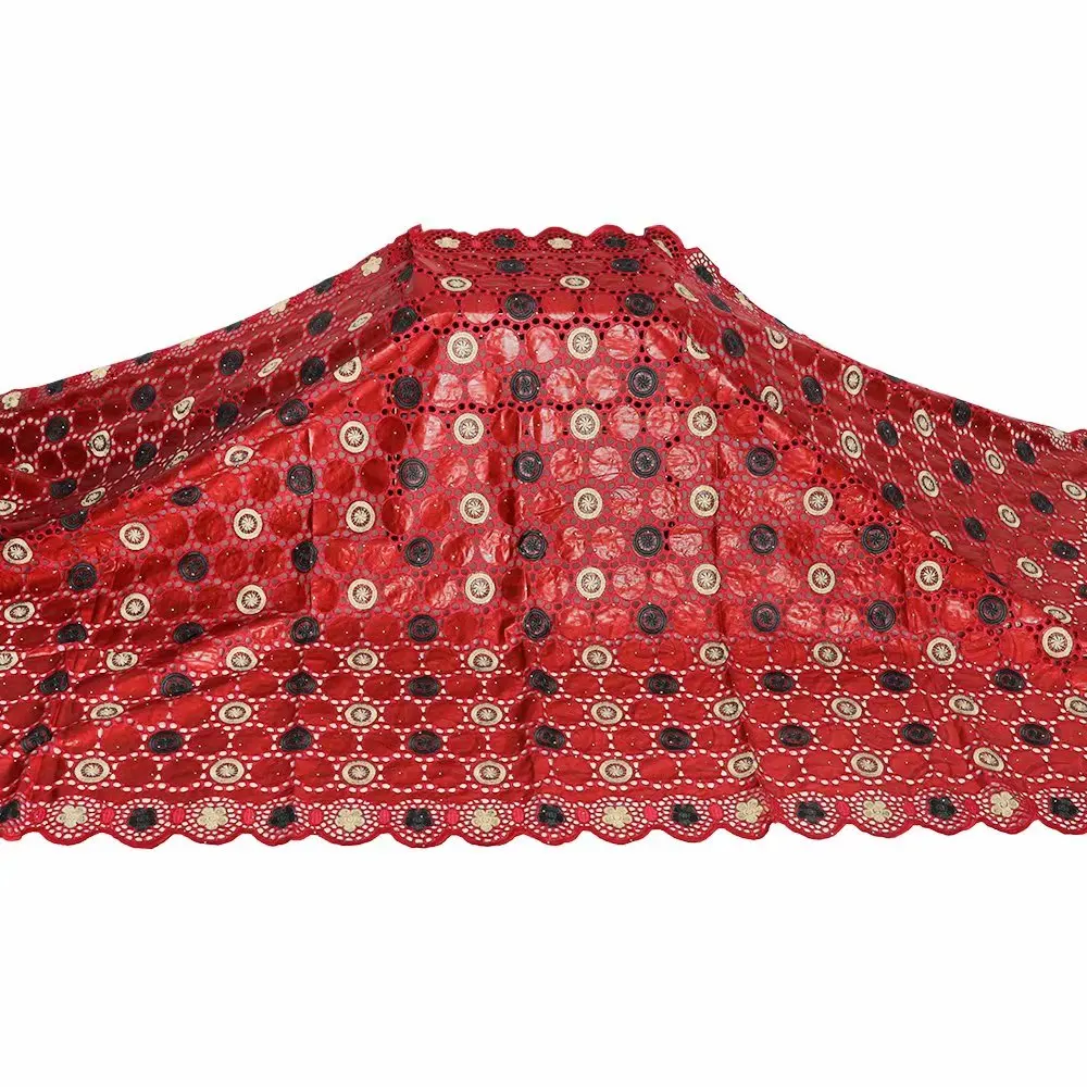 

CS African Bazin riche fabric with brode Latest Drilling design fashion embroidery bazin lace fabric with net lace 5 yards