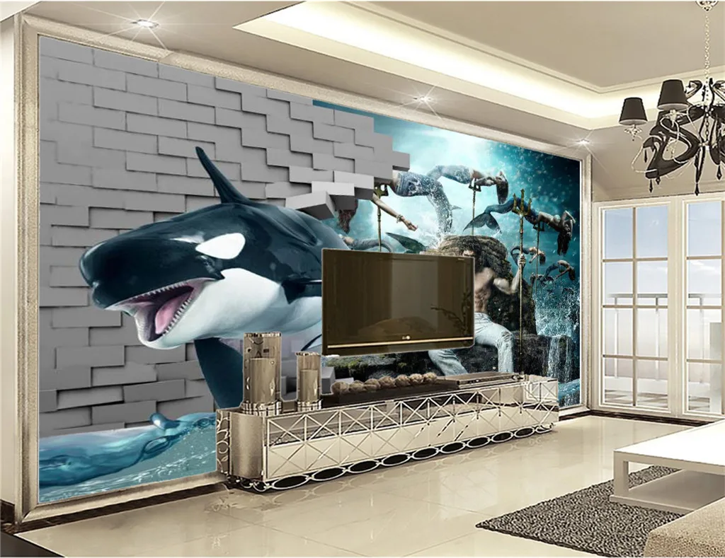 3d обои для гостиной Русалка и принц Красивая мифология подводный мир украшение