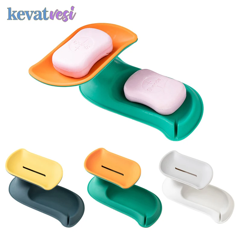 

Double layer Soap Dishes Tray Nordic style Drain Soap Box Rotating Storage Rack Organizer for Bathroom Toilet Soap Holder Rack