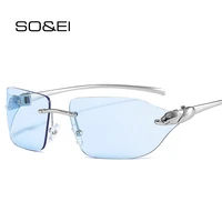 soei vintage unique cheetah sunglasses women rimless clear ocean lens eyewear brand designer men sun glasses shades uv400
