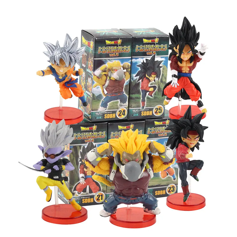 E With Color Box 5 шт./лот SDBH Dragon Ball фигурки WCF SSJ Zeno Сон Гоку Вегета Trunks vegetto Аватар Majin Towa лопуха Супер Saiyan модель игрушки - Цвет: E With Color Box